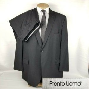 Pronto Uomo Mens Suit 54L Black Wool 2 Button